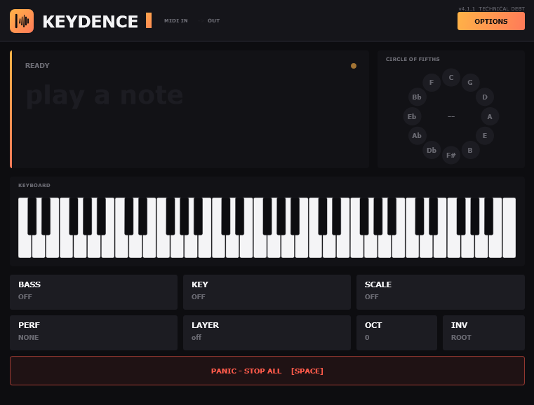 Keydence MIDI performance plugin interface